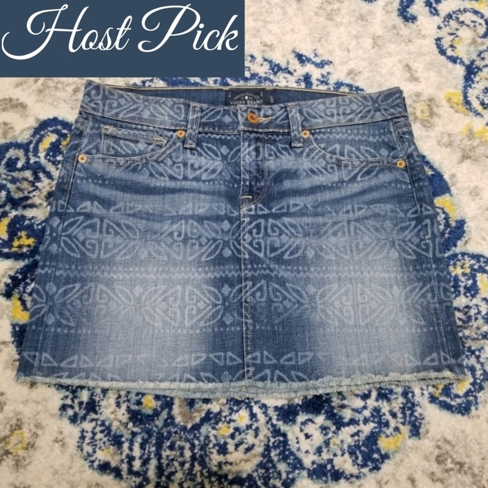 Lucky Brand Cut-Off Batik Pattern Denim Mini Skirt